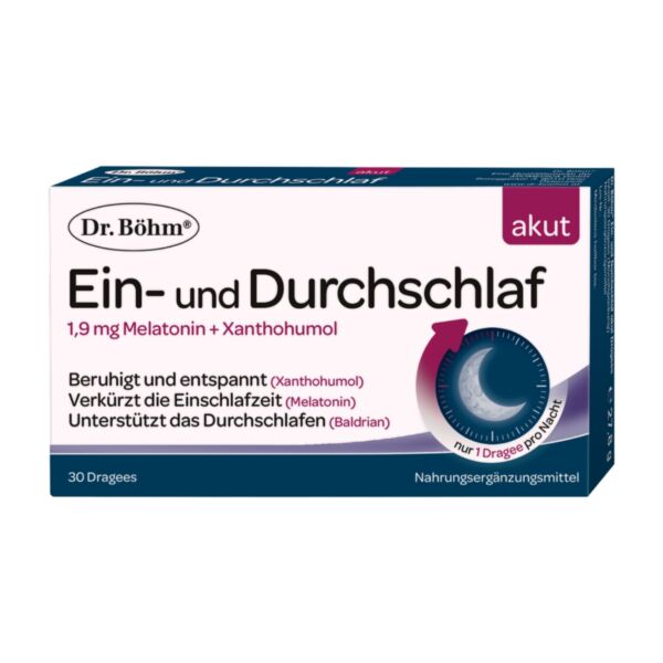 Dr. Böhm Ein- und Durchschlaf akut Produktverpackung mit Melatonin